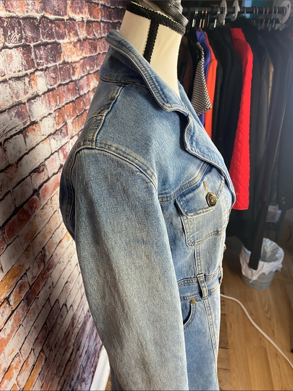 Diane Gilman Vintage Light Blue Long Denim Jacket with Button Front Sz S - Picture 5 of 13